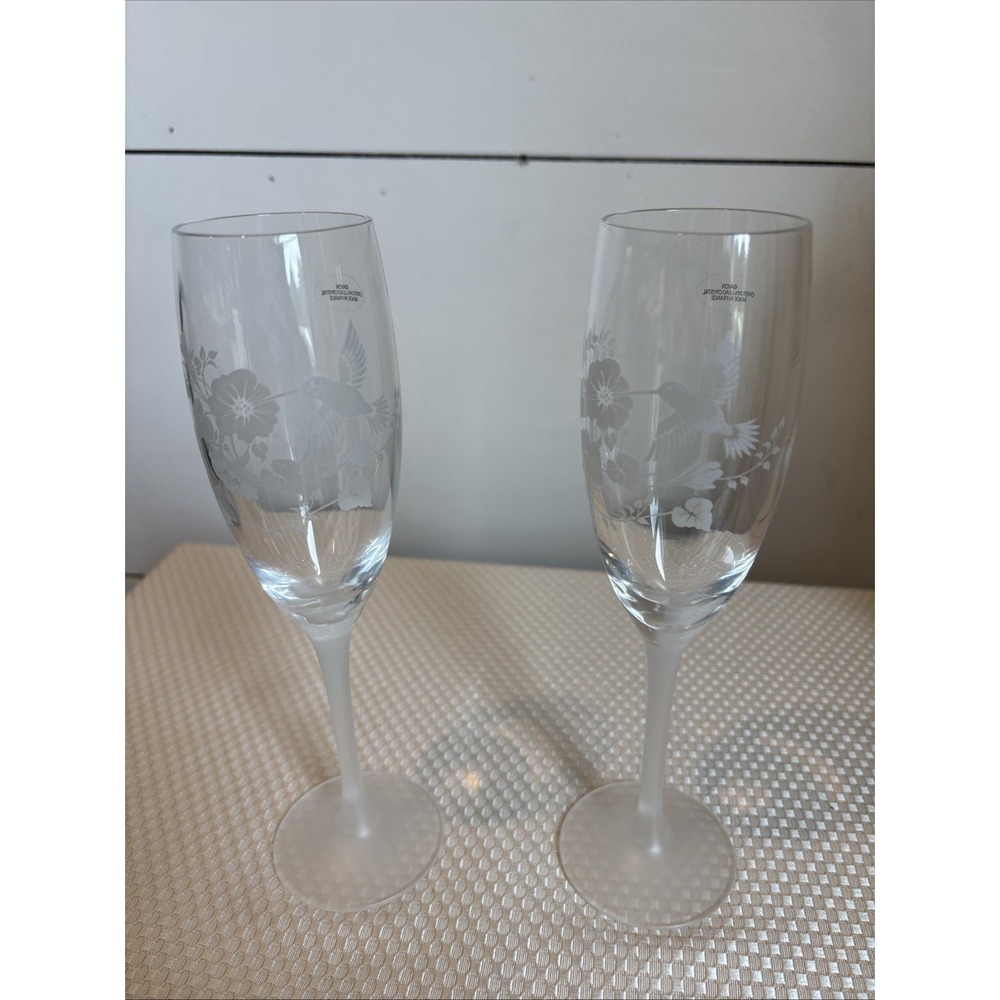 Vintage Avon Hummingbird Crystal Champagne Flutes In Original Box